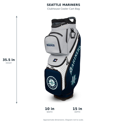 Seattle Mariners Clubhouse Cooler Cart Bag - approximate dimensions: 35.5 inches high, 10 inches wide, 15 inches deep