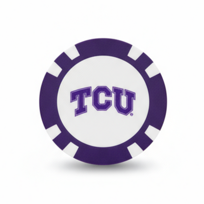 Purple and white logo with 'TCU' text on a white background