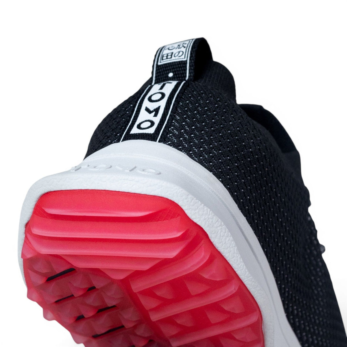 Tomo Alpha women's golf shoes in Carbon Black, heel and outsole detail