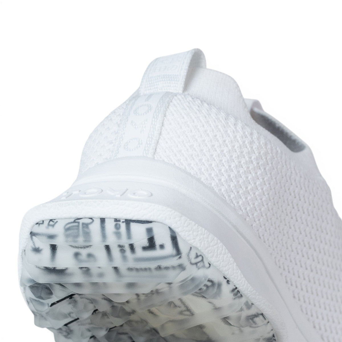 Tomo Alpha women's golf shoes in Hydrogen Snow, heel and outsole detail