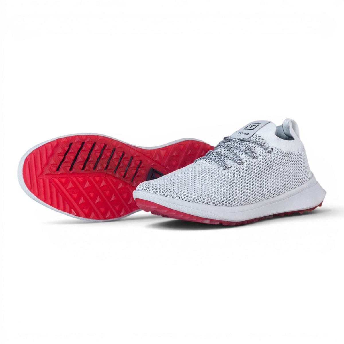 Tomo Alpha men's golf shoes in Oxygen White, pair showing the side and outsole