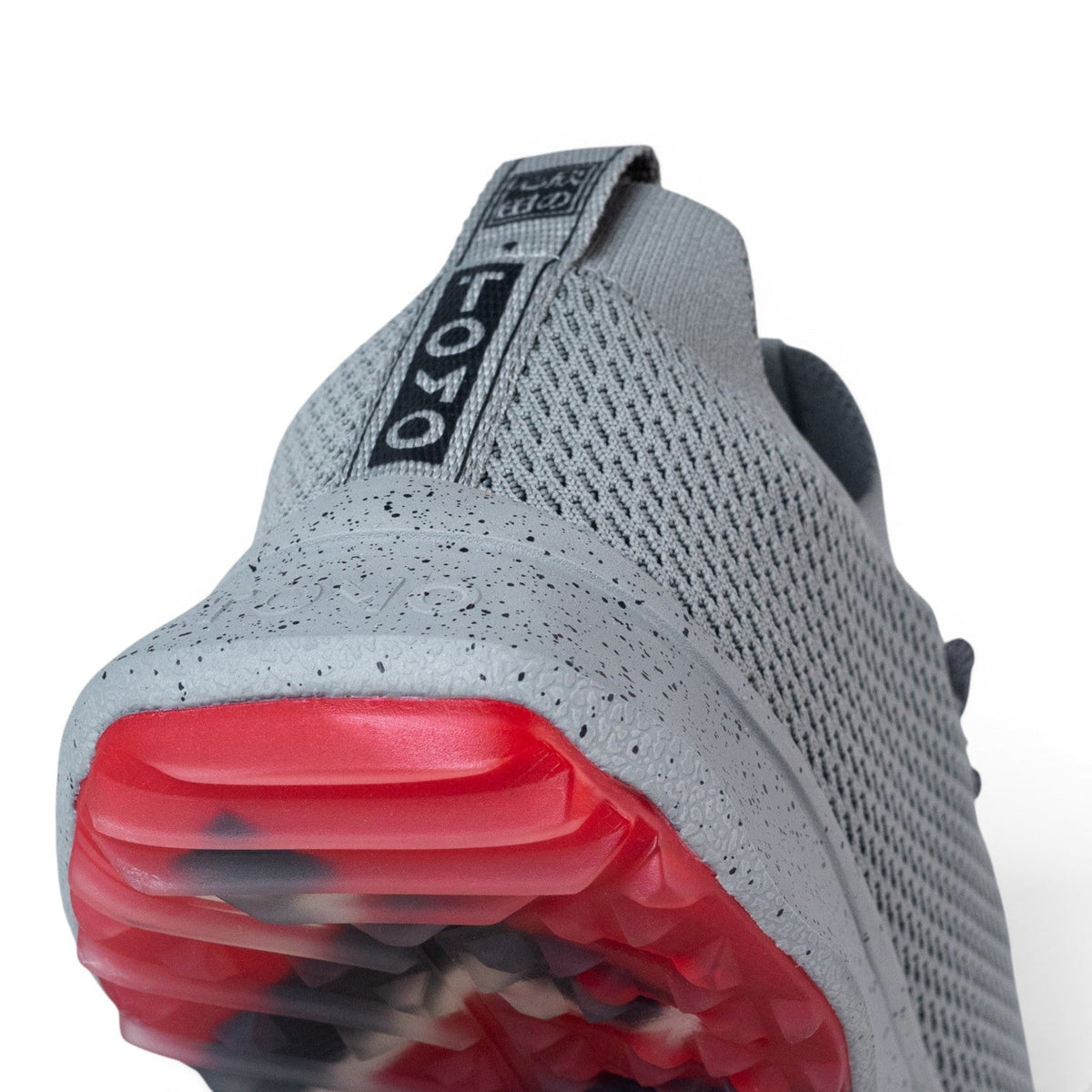 Tomo Alpha women's golf shoes in Zinc Grey, heel and outsole detail