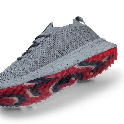 Tomo Alpha men's golf shoes in Zinc Grey, angled view of the upper and outsole