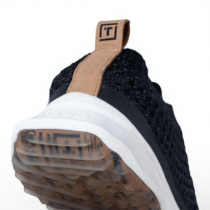 Tomo Bravo women's golf shoes in Ink Black, heel and outsole detail