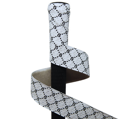 White FG Print wrap spiraling around an existing black golf grip