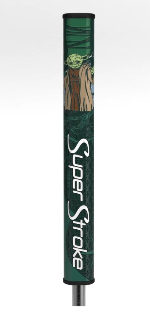 SuperStroke golf club shaft with green and black design on a white background
