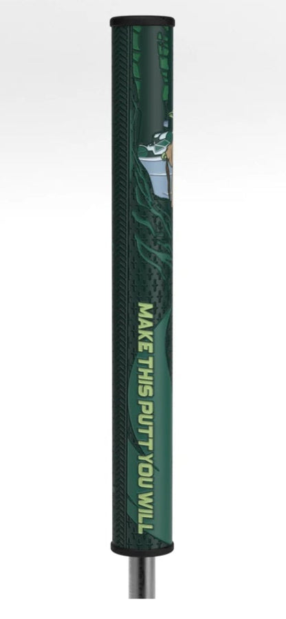 Green golf club head on a white background