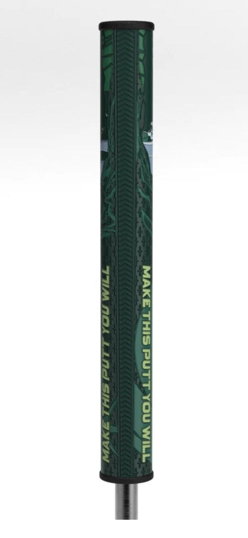 Green golf club shaft on a white background