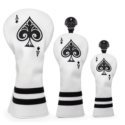 Ace of Spades Headcovers - White 3 Pcs Set - Driver(1) Fairway(1) Hybrid(1) - Club Rehab