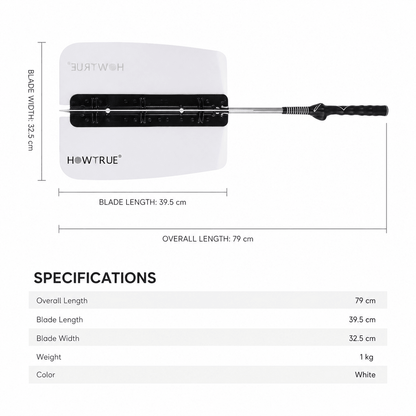 Measurement chart of a blade with specifications on a white background