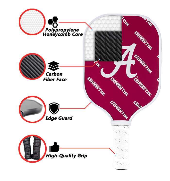Alabama Crimson Tide Pickleball Paddle | Carbon Fiber Face | 12mm Core - Club Rehab