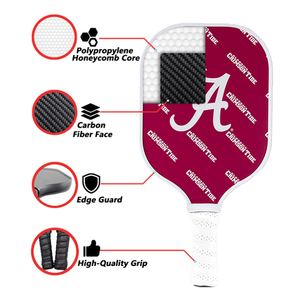 Alabama Crimson Tide Pickleball Paddle | Carbon Fiber Face | 12mm Core - Club Rehab