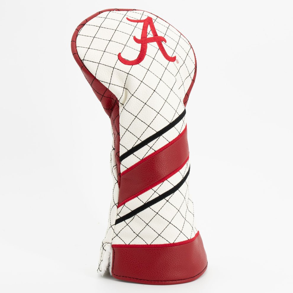 Golf club head cover with red 'A' logo on a white background