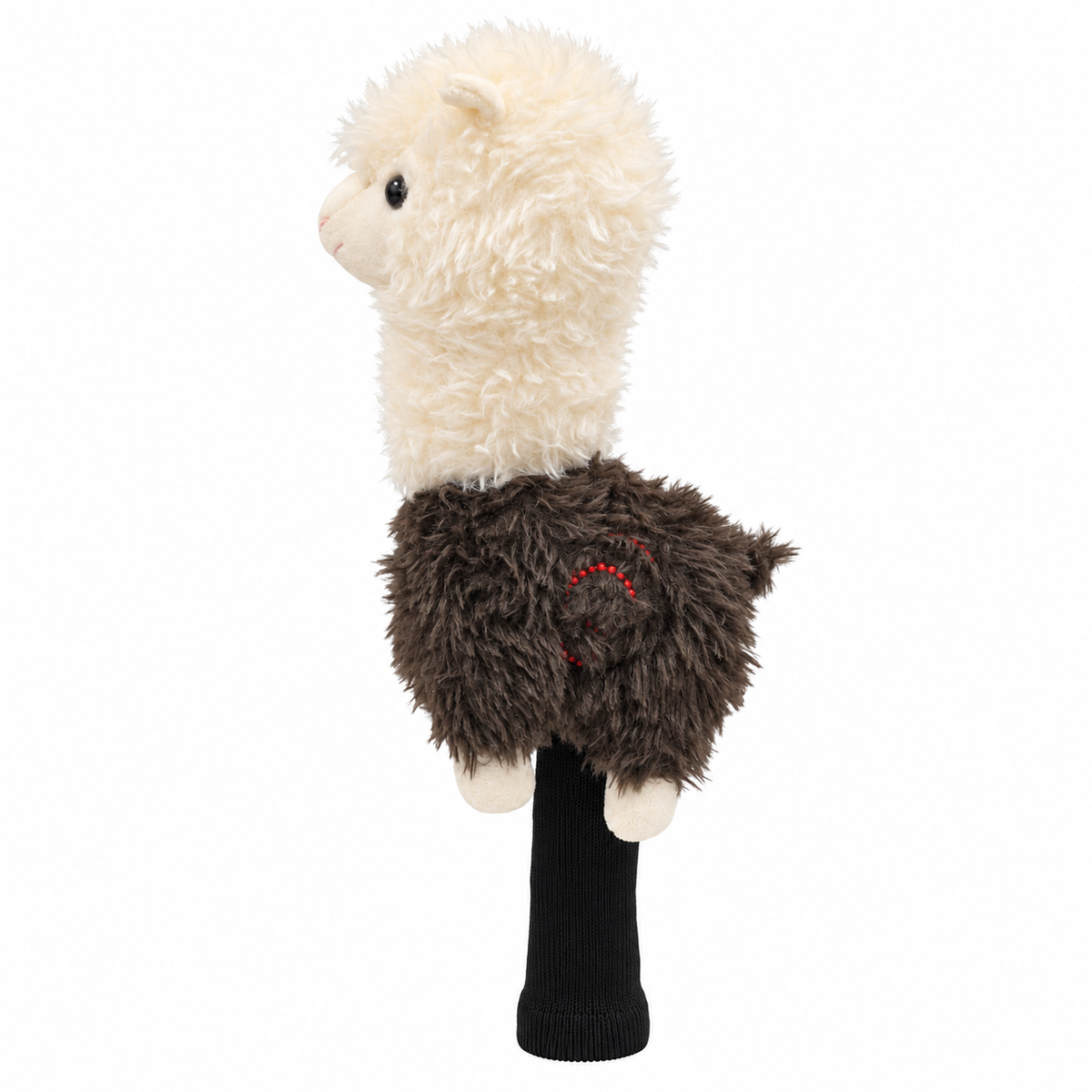 Brown alpaca plush blade putter headcover, left side