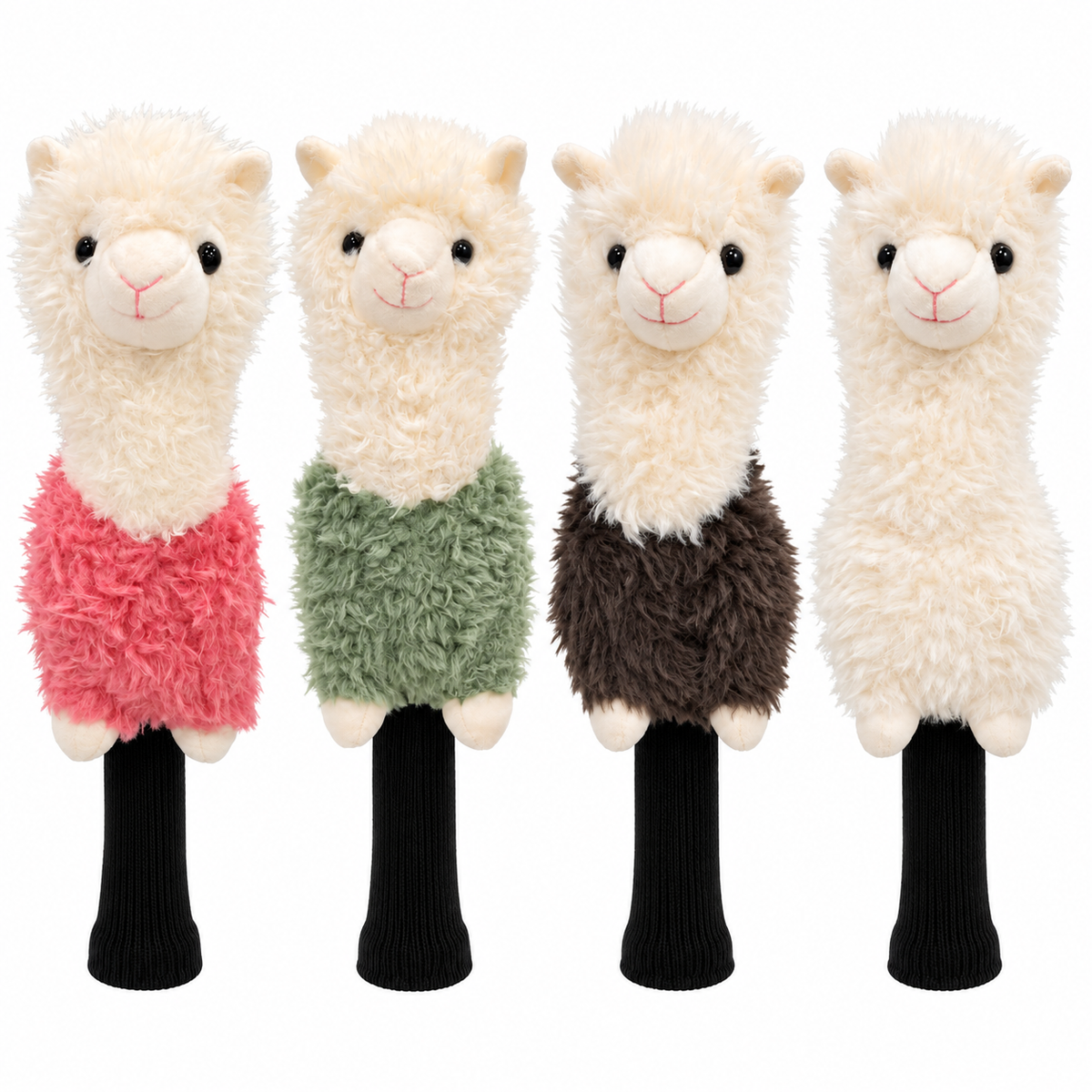 Alpaca plush blade putter headcovers in Pink, Green, Brown and White