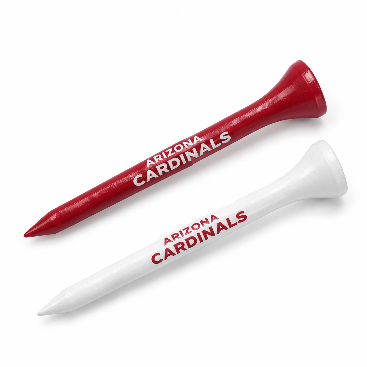 Arizona Cardinals golf tees in cardinal red and white with team lettering.