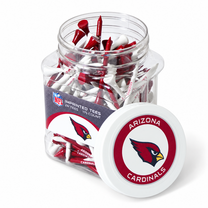 Arizona Cardinals jar containing 175 2¾-inch golf tees with its separate team-logo lid.