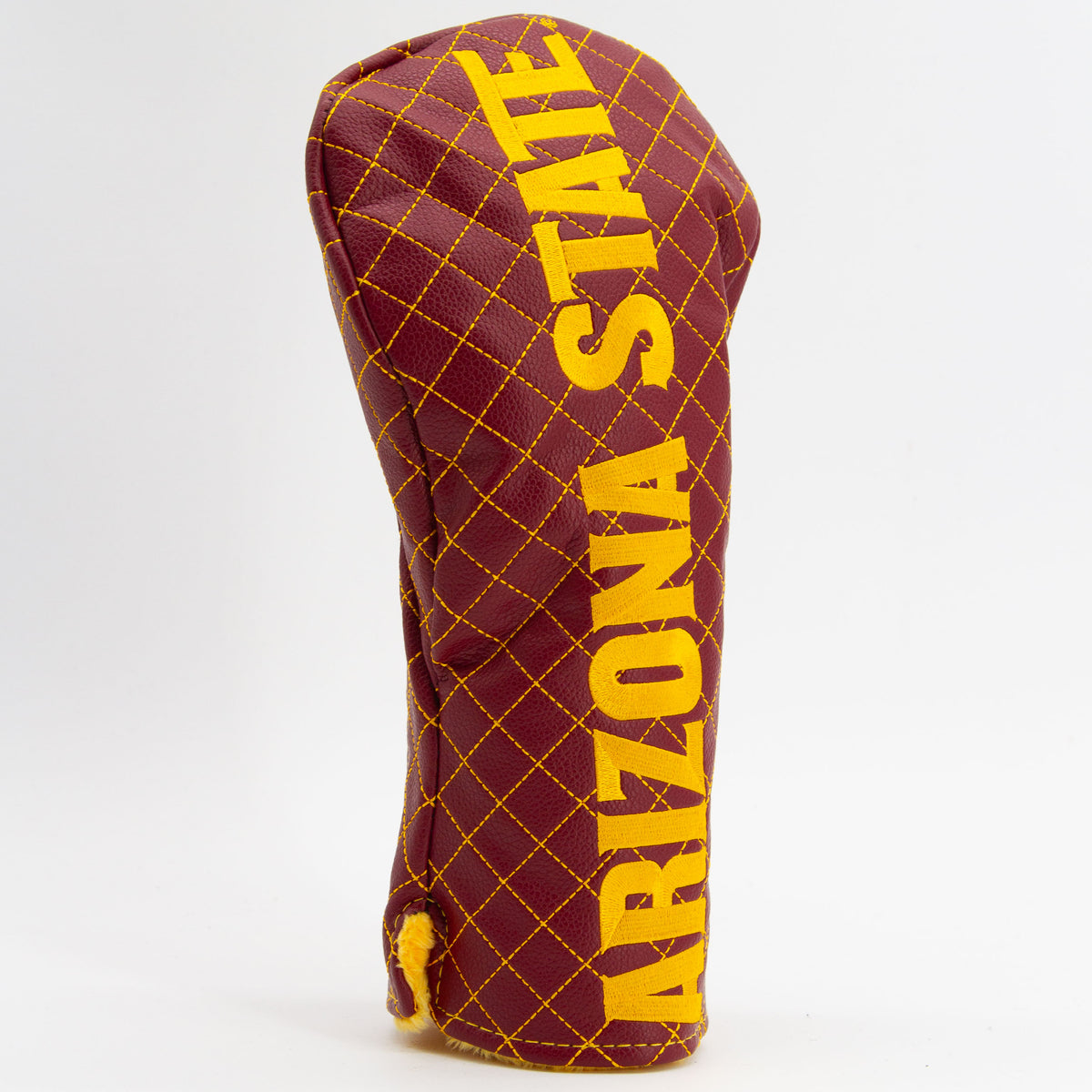 Arizona State Sun Devils solid quilted driver headcover, close-up of diamond stitching and exterior texture