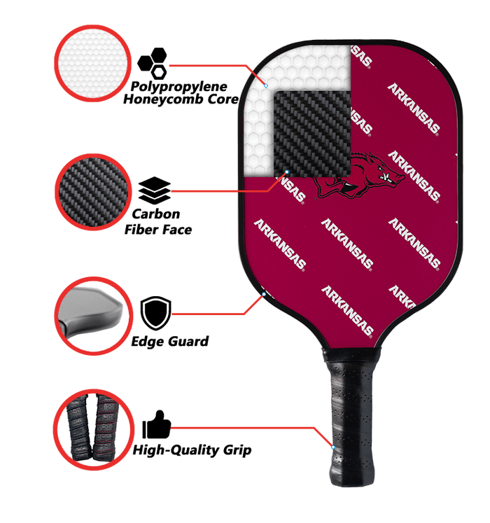 Arkansas Razorbacks Pickleball Paddle | Carbon Fiber Face | 12mm Core - Club Rehab