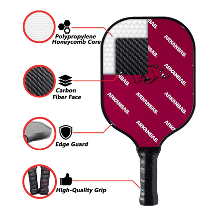 Arkansas Razorbacks Pickleball Paddle | Carbon Fiber Face | 12mm Core - Club Rehab