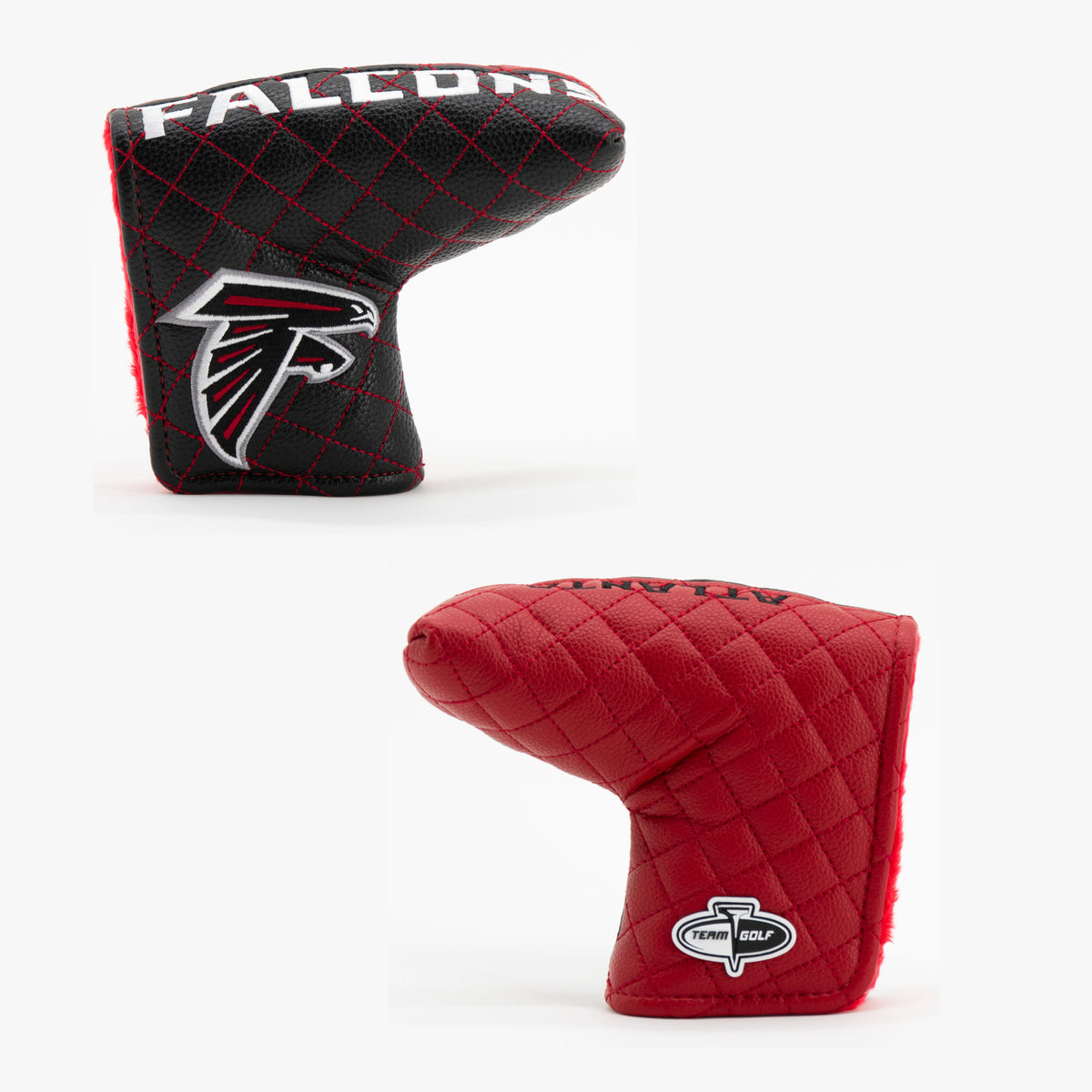 Atlanta Falcons Split Quilted Blade Putter Cover, offset front and back views