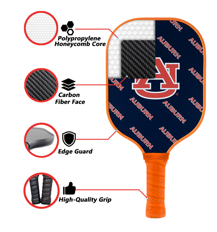 Auburn Tigers Pickleball Paddle | Carbon Fiber Face | 12mm Core - Club Rehab