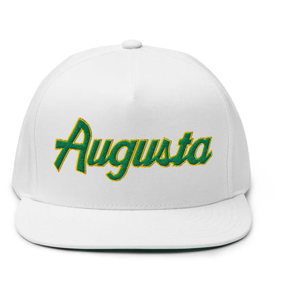 Augusta Vintage Sports Script Embroidered Flat Brim Bill Golf 5 Panel Snapback Hat