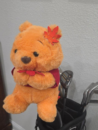 Autumn Bear driver headcover fitted on a club in a golf bag