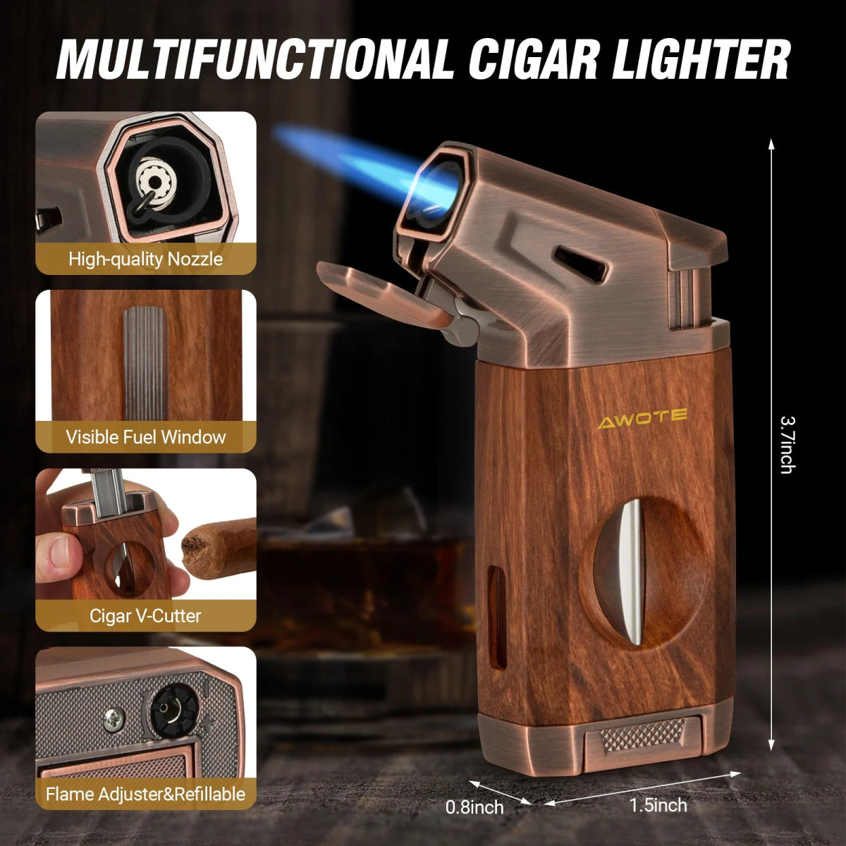 AWOTE Travel Cigar Humidor & Lighter Set - Club Rehab - Cigar AccessoriesBrownAWOTE Travel Cigar Humidor & Lighter Set