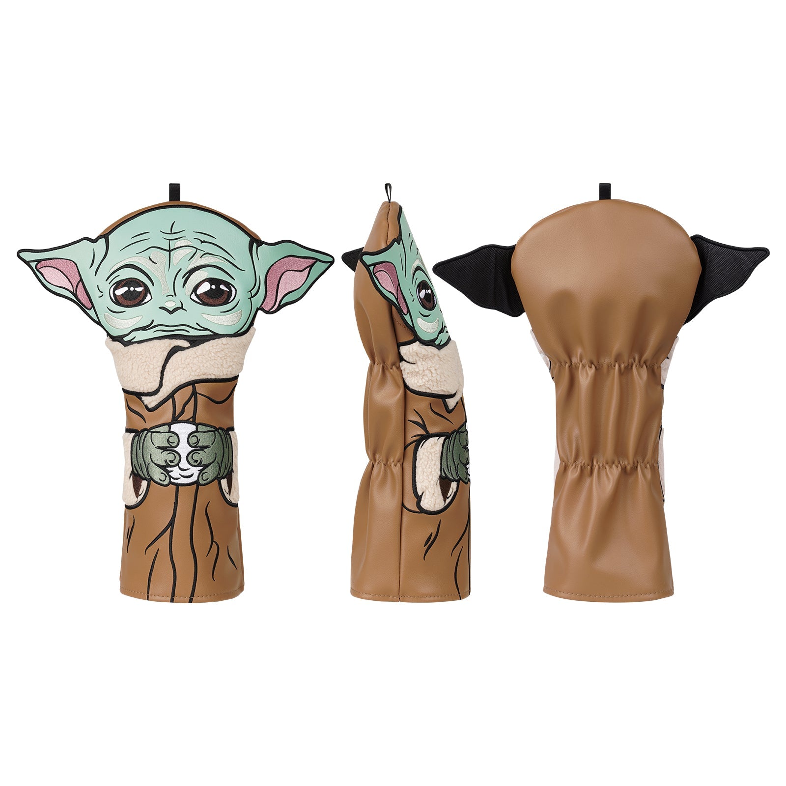 Three golf club head covers featuring Baby Yoda Grogu
