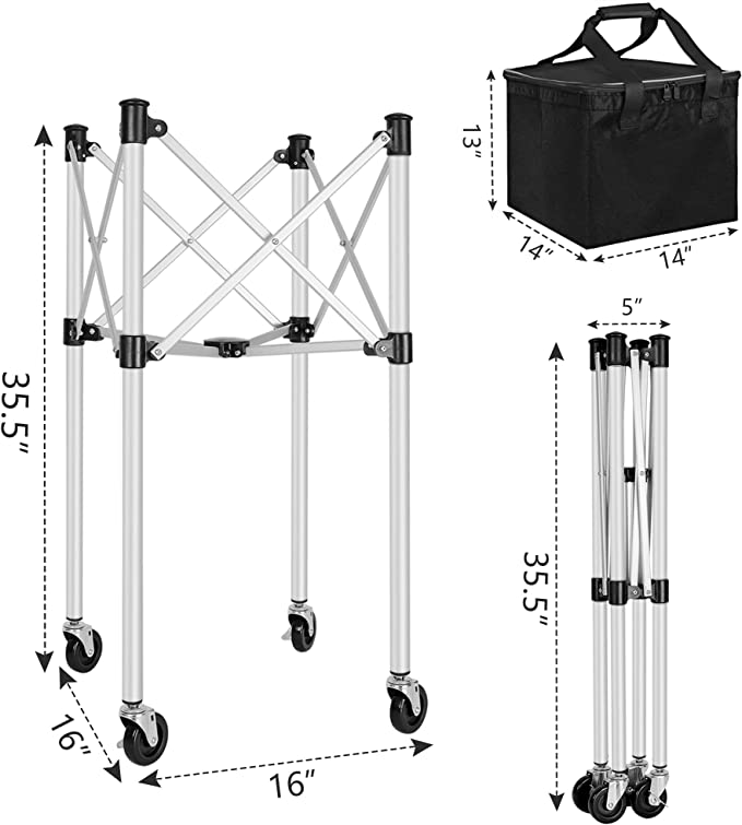 Ball Tote & Cart - Portable Teaching Cart with Black Ball Tote Bag for Tennis and Pickleball Pros - Club Rehab