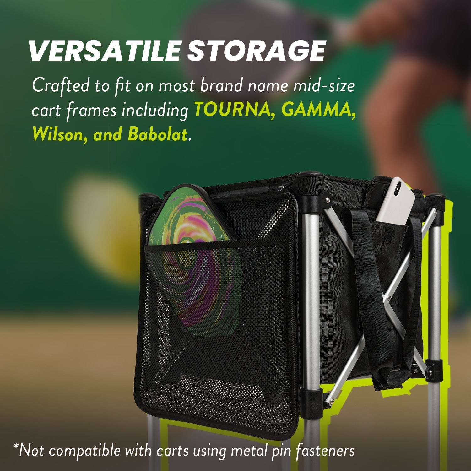 Ball Tote & Cart - Portable Teaching Cart with Black Ball Tote Bag for Tennis and Pickleball Pros - Club Rehab