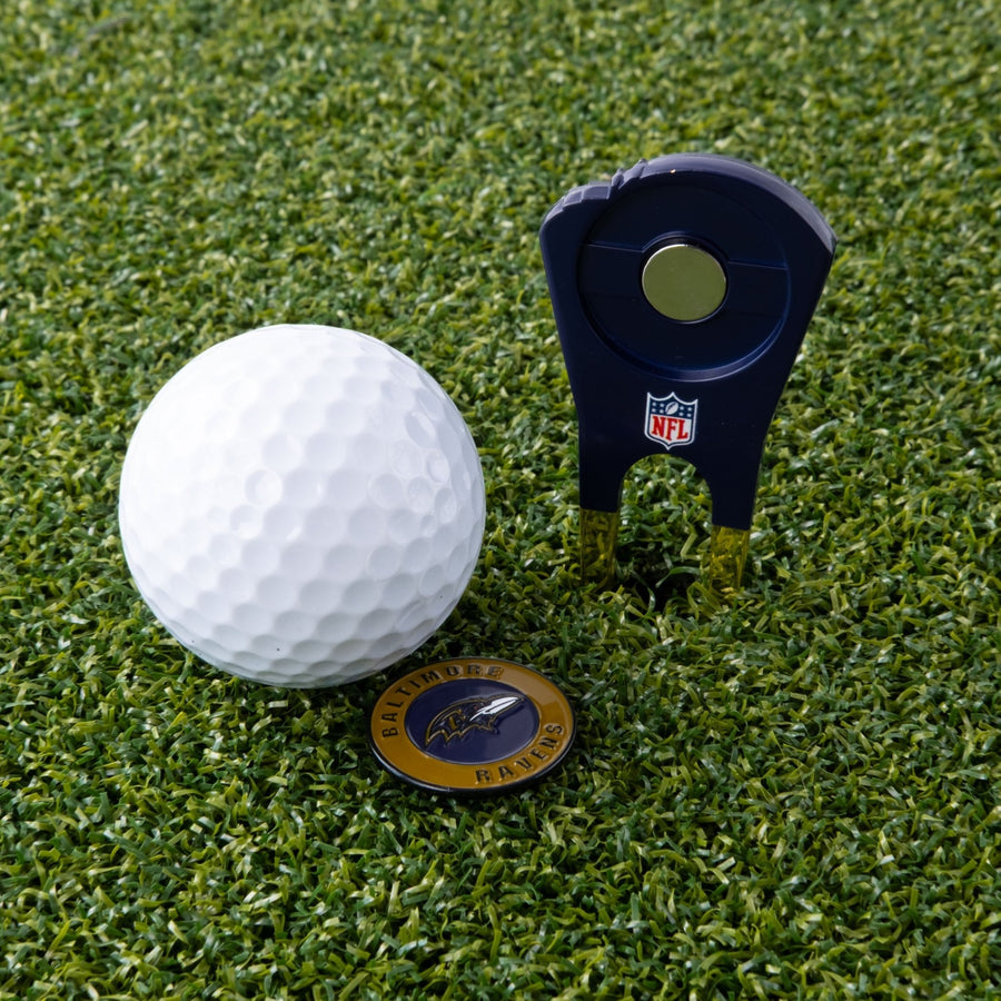Baltimore Ravens tool and its round marker on the green