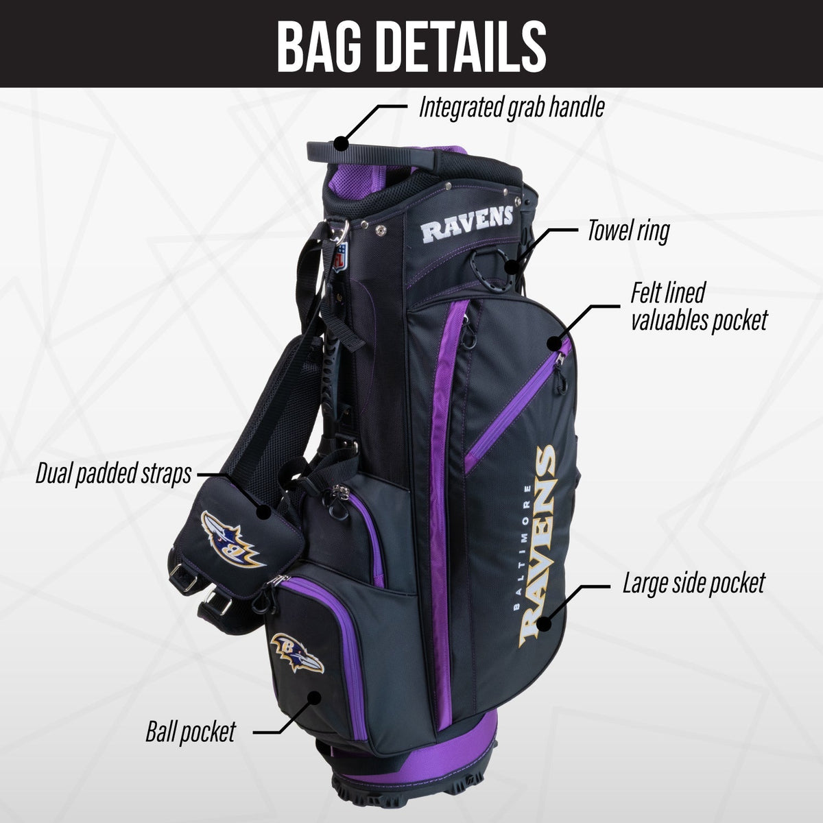Baltimore Ravens Fairway Stand Bag - Image 3 - Club Rehab