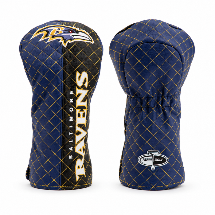 Baltimore Ravens Split Quilted Driver Headcover, front and back views