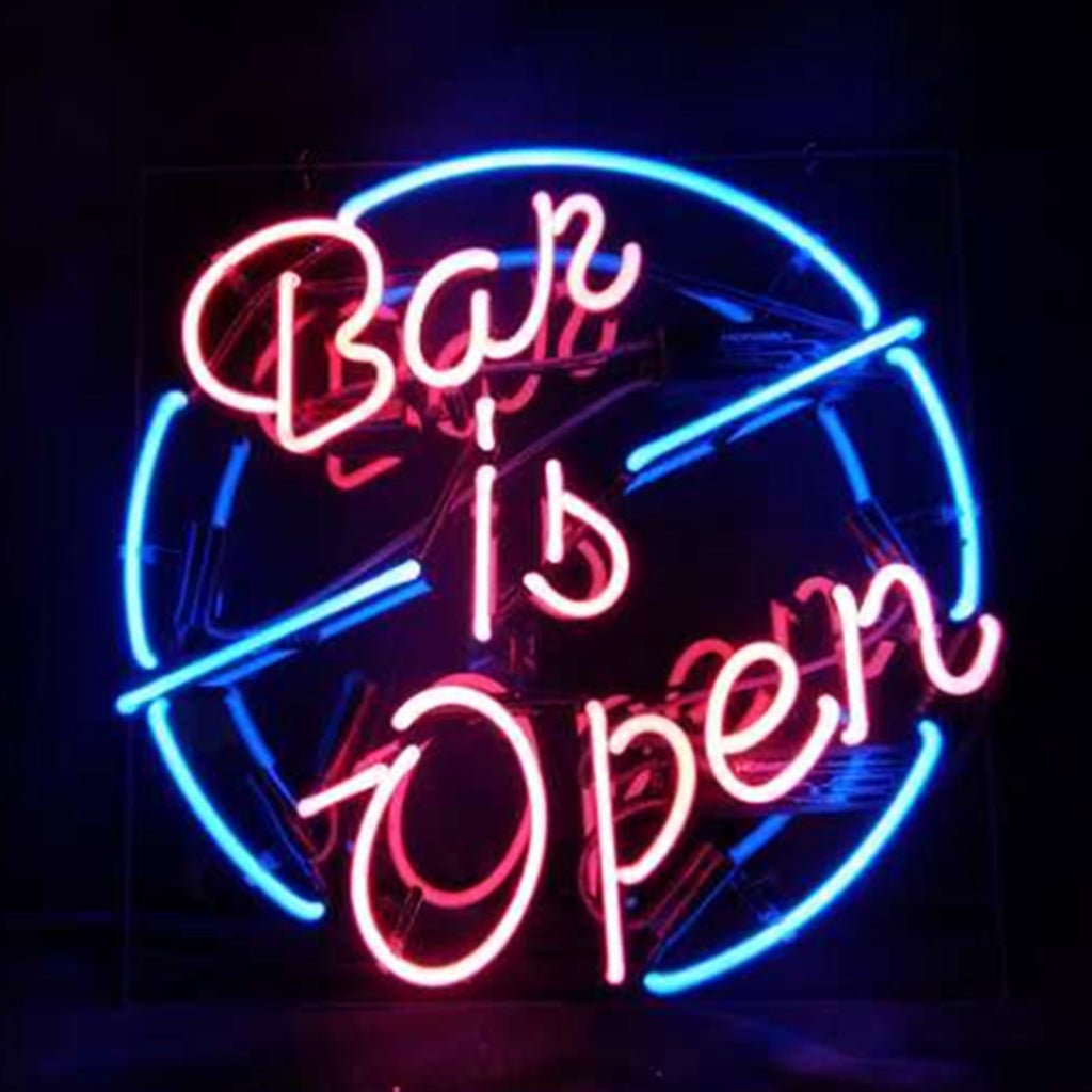 Bar is Open Neon Sign - Club Rehab