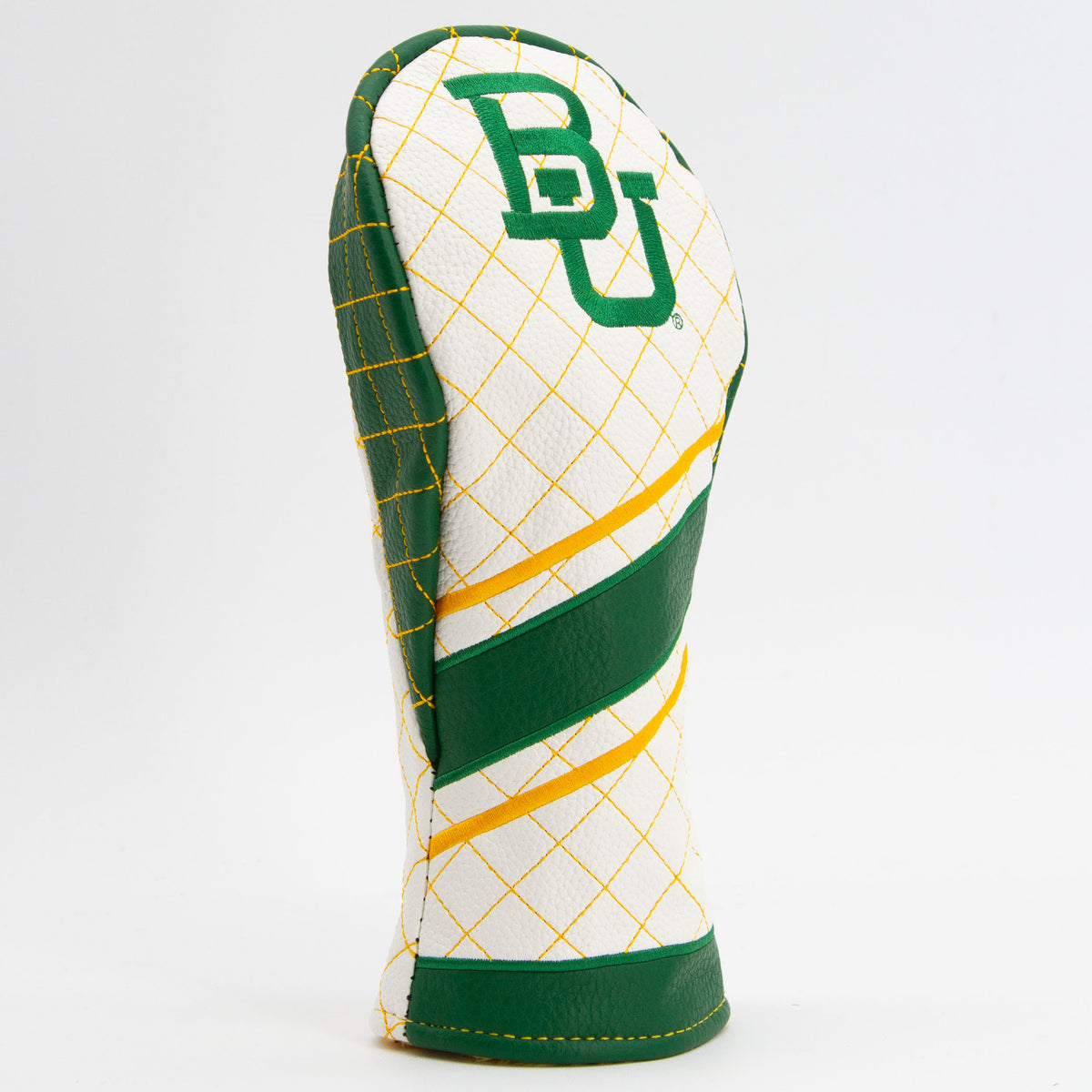 Baylor Bears Striped Quilted Fairway Headcover, close-up of the diamond stitching and textured exterior