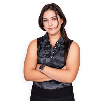 Black Camo Women's Polo (Sleeveless) - S - Club Rehab