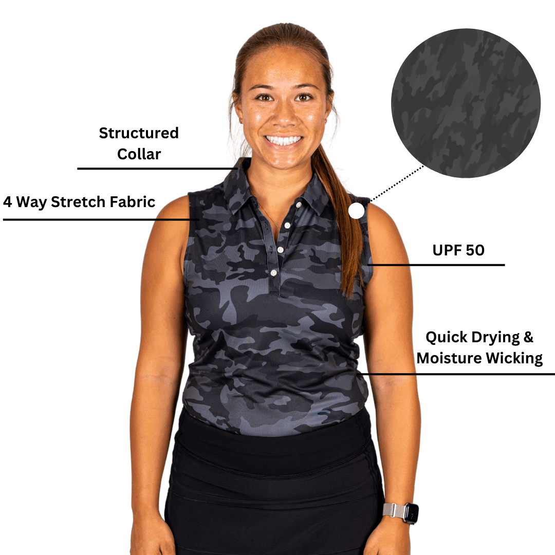 Black Camo Women's Polo (Sleeveless) - S - Club Rehab