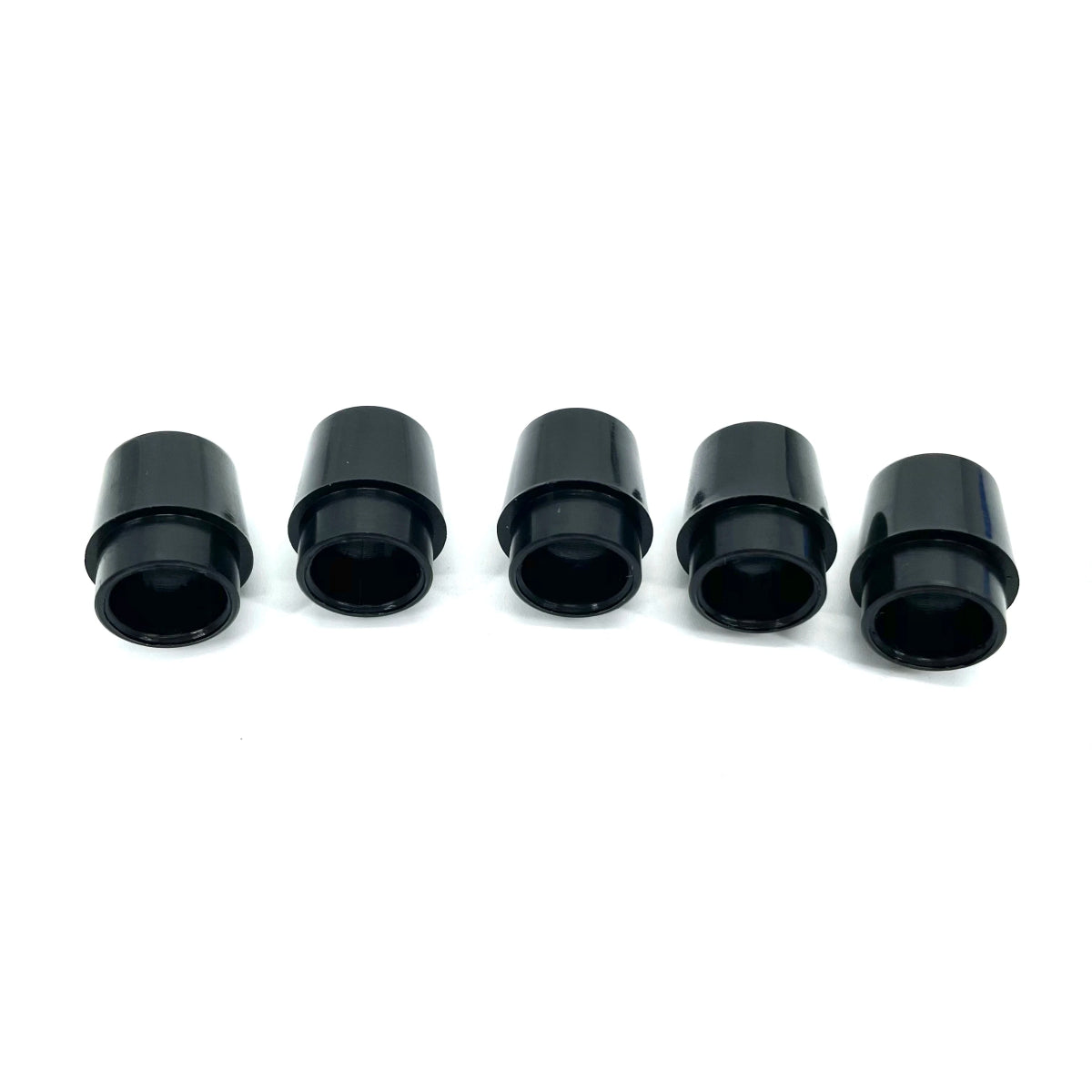 Black Golf Ferrules Fit for Callaway 815 816 GBB EPIC FLASH 10 - Pack - Club Rehab - Golf Ferrules0.350 (10 pcs)Five black golf ferrules displayed in a neat row, showing their compatibility with Callaway 815, 816, GBB, and EPIC FLASH shaft sleeve adapter replacement tips.