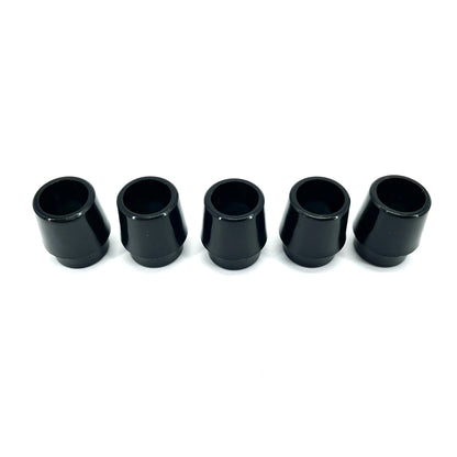 Black Golf Ferrules Fit for Callaway 815 816 GBB EPIC FLASH 10 - Pack - Club Rehab - Golf Ferrules0.350 (10 pcs)Five black golf ferrules arranged in a row, suitable for Callaway 815, 816, GBB, and EPIC FLASH shaft sleeve adapter replacement tips.