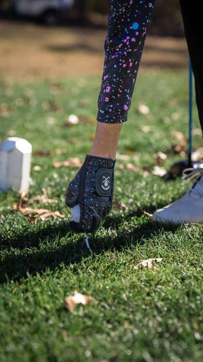 Black Paint Splatter Golf Glove - Small Worn On Left Hand - Club Rehab