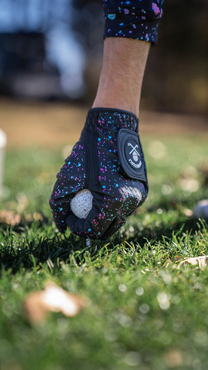 Black Paint Splatter Golf Glove - Small Worn On Left Hand - Club Rehab