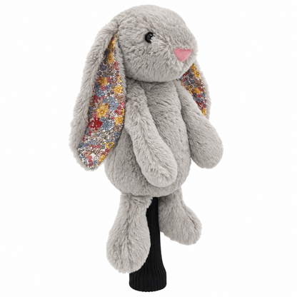 Side view of gray Bloom and Bogey bunny driver headcover with floral ear linings