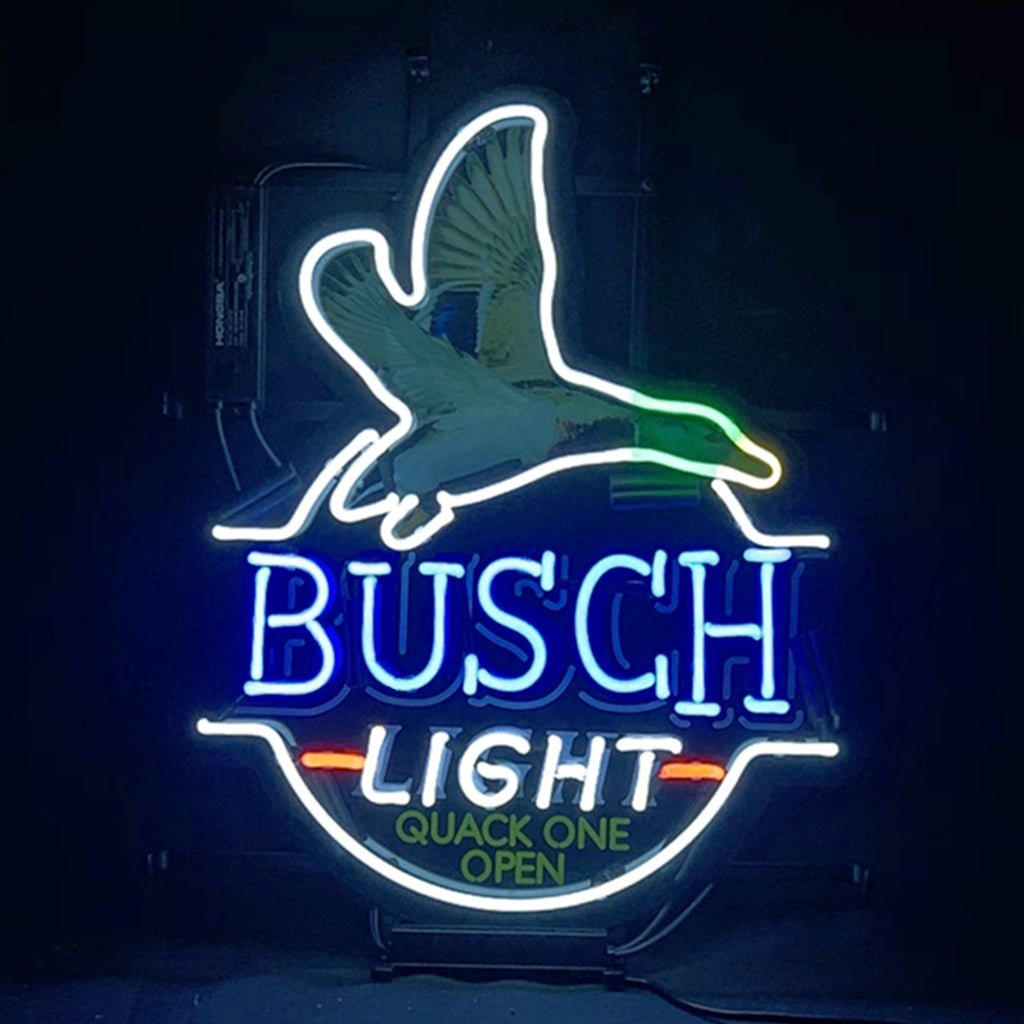 Blue Busch Light Flying Duck Quack One Open Neon Signs - Club Rehab