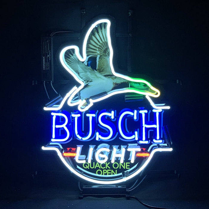 Blue Busch Light Flying Duck Quack One Open Neon Signs - Club Rehab
