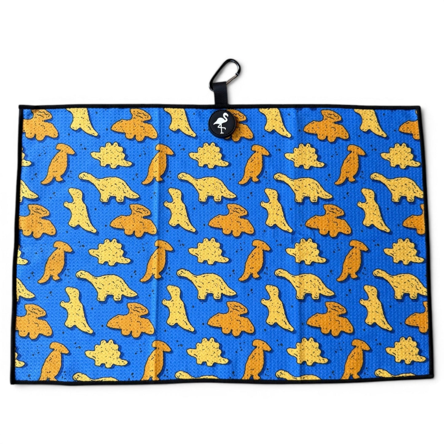 Blue Dino Chicken Nugget Golf Towel | 24” x 16” Microfiber Towel | Magnetic Clip & Carabiner | Premium Golf Accessory - Club Rehab