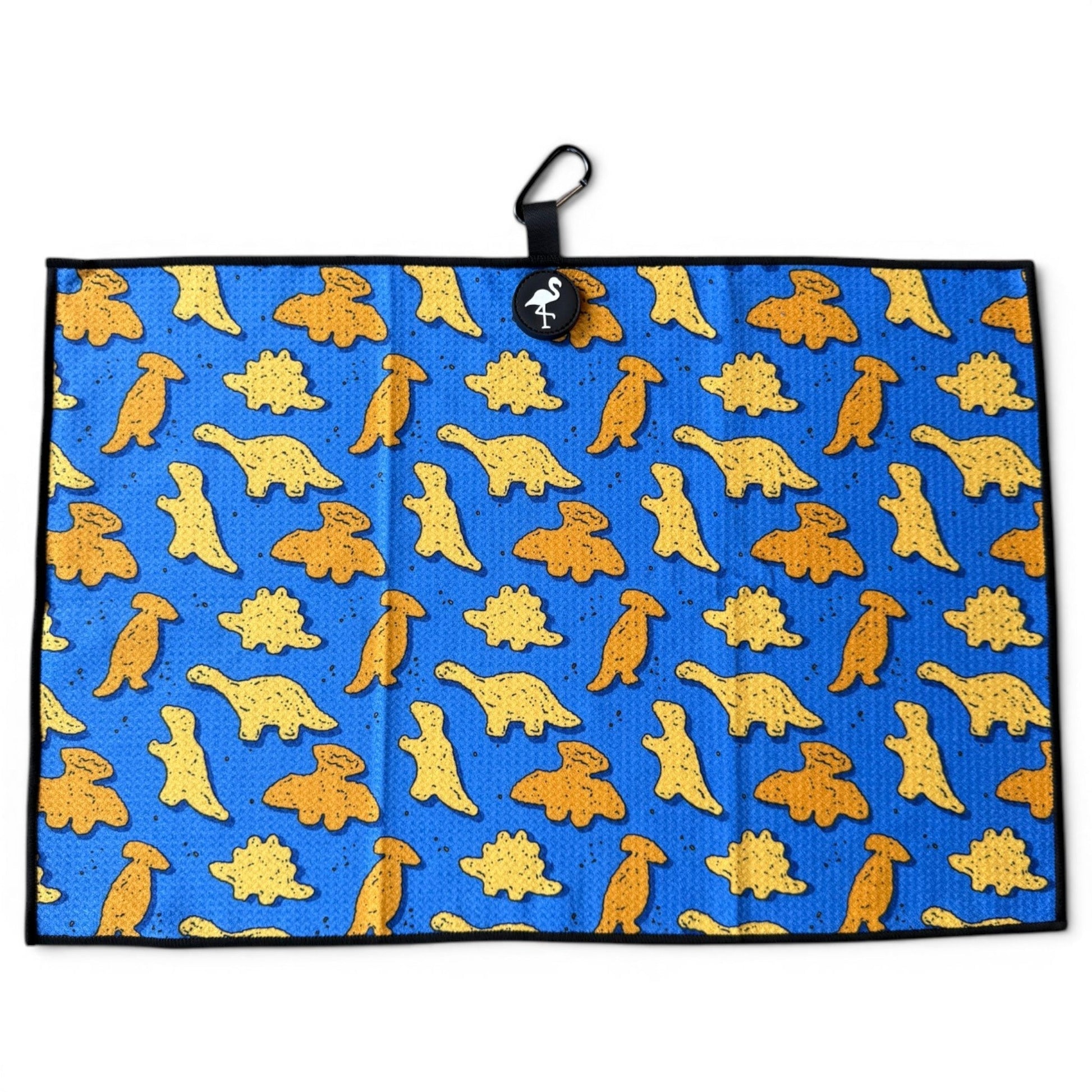 Blue Dino Chicken Nugget Golf Towel | 24” x 16” Microfiber Towel | Magnetic Clip & Carabiner | Premium Golf Accessory - Club Rehab
