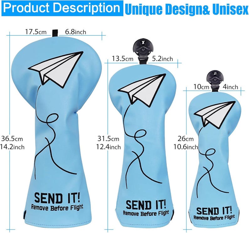 Blue Paper Airplane SEND IT! Headcover - DF3 - Club Rehab
