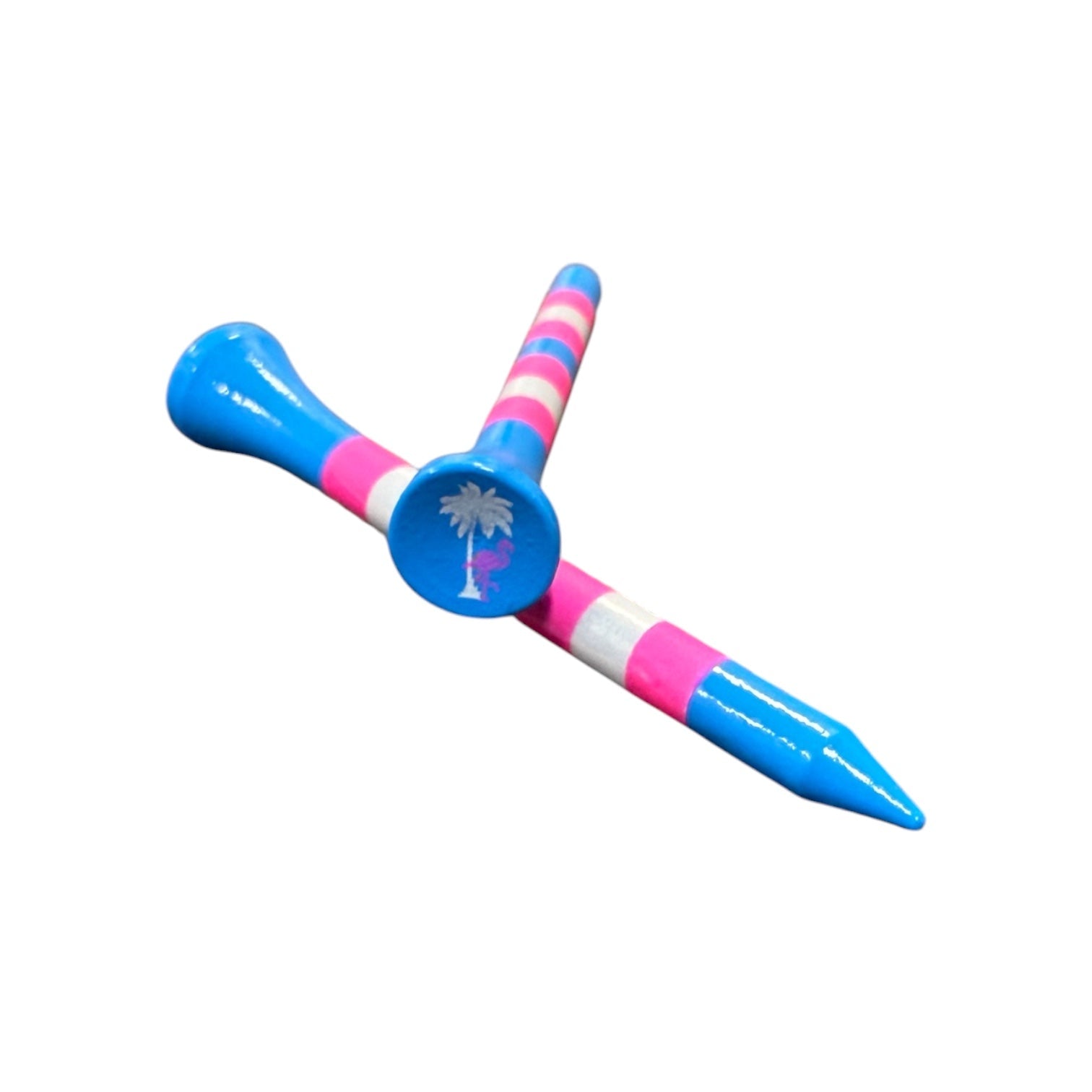 Blue Pink Stripe Premium Wooden Golf Tees | 2 3/4” Standard Size | 45 Pack Set | Durable Painted Wood Tees | Unique Designs - Club Rehab